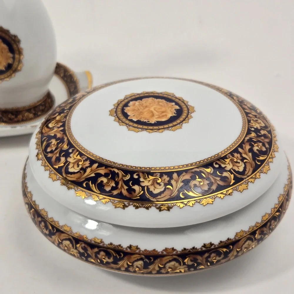 Vintage T Limoges France Bacchus Porcelain Vanity Set Tray Trinket Box